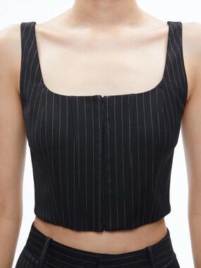 Black Pinstripe Square Neck Crop Top